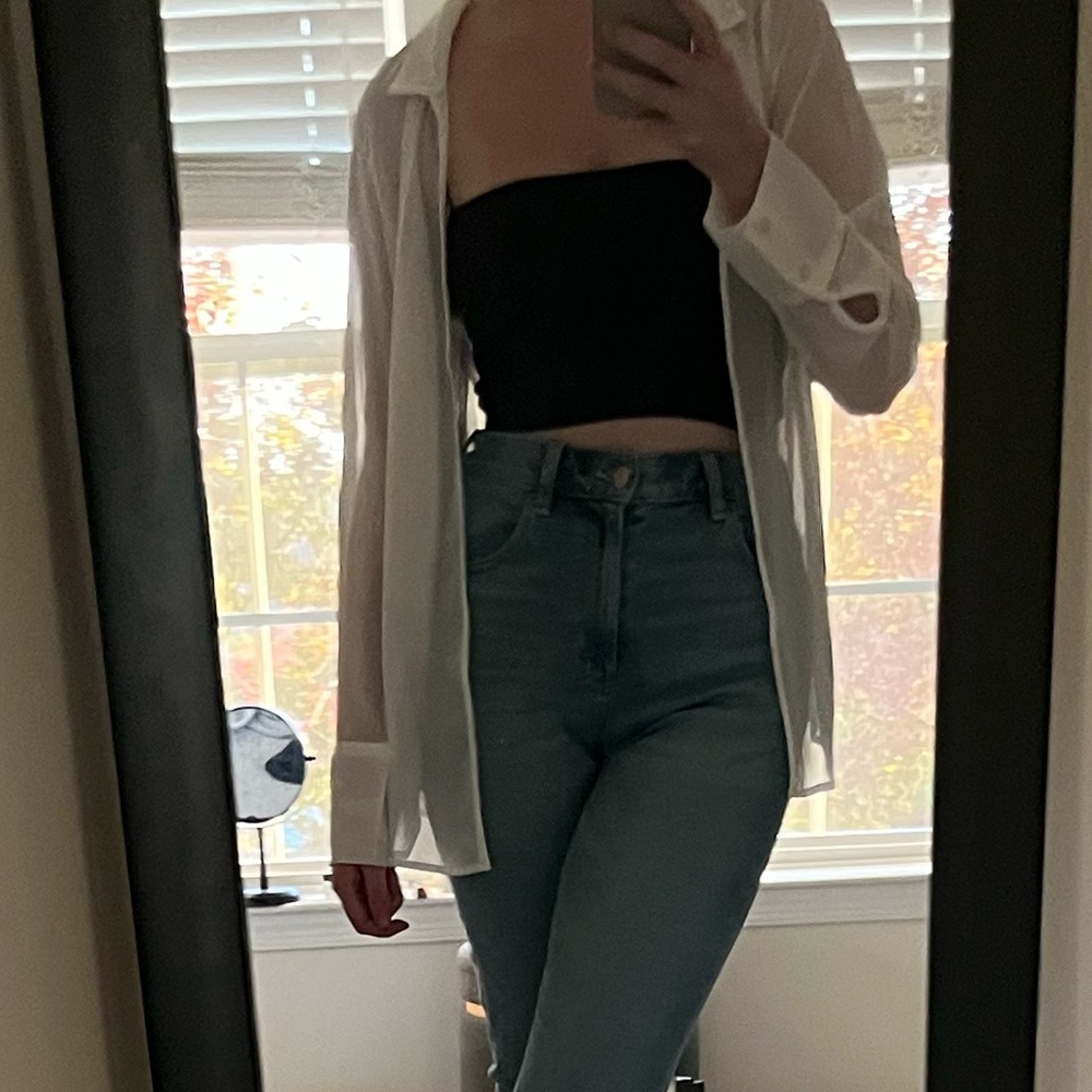 Sheer white blouse. Great for laying under sweaters or with a tank over top.